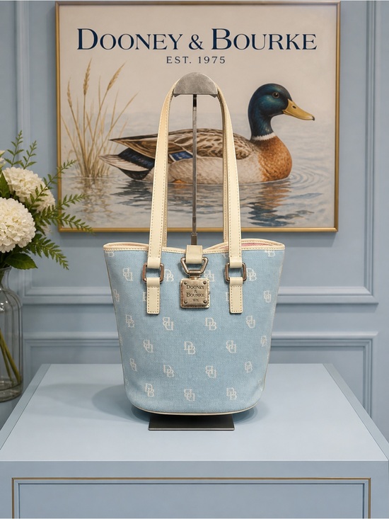 Dooney & Bourke Handbags - Dooney & Bourke Light Blue Tote with Cream Trim